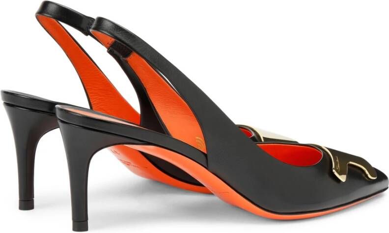 Santoni Leren Slingback met Decoratief Detail Black Dames