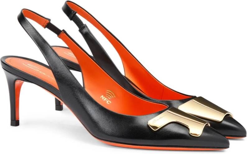 Santoni Leren Slingback met Decoratief Detail Black Dames