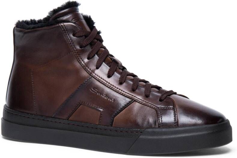 Santoni Leren sneaker voor heren Brown Heren