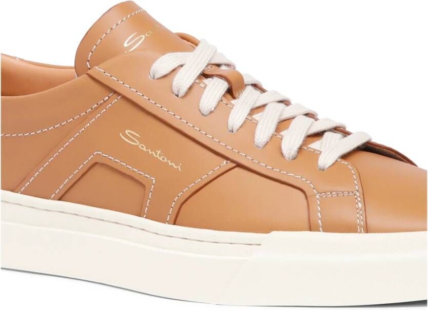 Santoni Leren sneaker voor heren Brown Heren