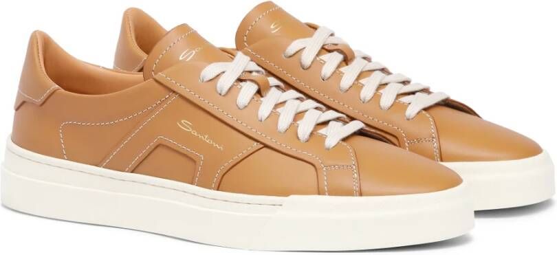 Santoni Leren sneaker voor heren Brown Heren