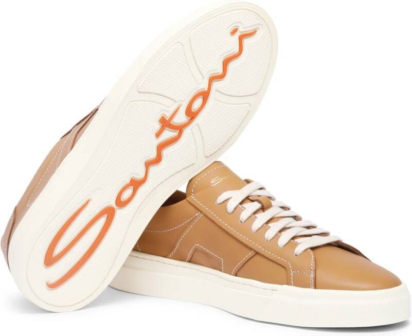 Santoni Leren sneaker voor heren Brown Heren