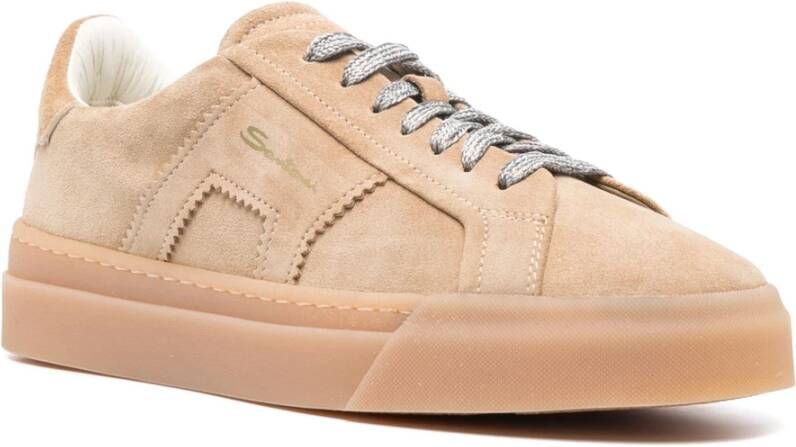 Santoni Leren Sneakers Gemaakt in Italië Beige Dames