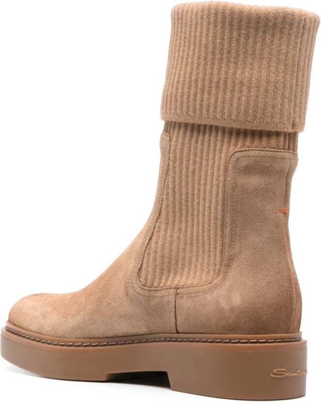 Santoni Leren Suède Laarzen met Rubberen Zool Beige Dames