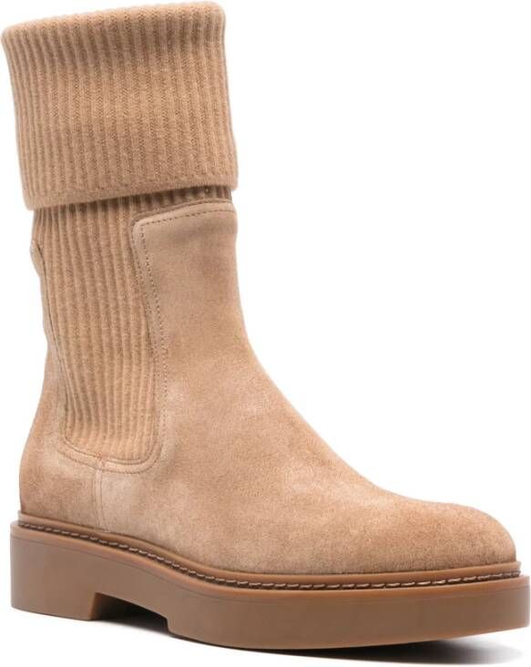 Santoni Leren Suède Laarzen met Rubberen Zool Beige Dames