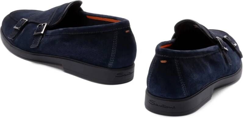 Santoni Leren Suède Loafers Blue Heren