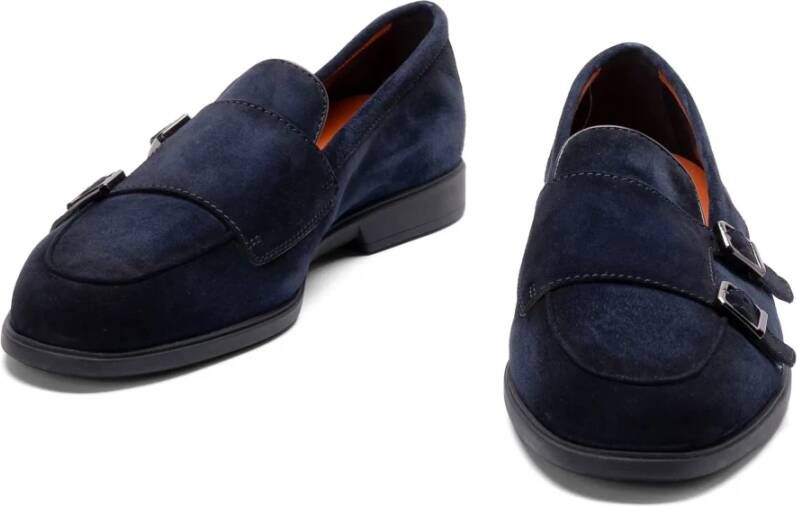 Santoni Leren Suède Loafers Blue Heren