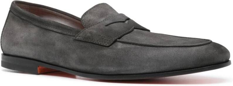 Santoni Leren Suède Loafers Gray Heren