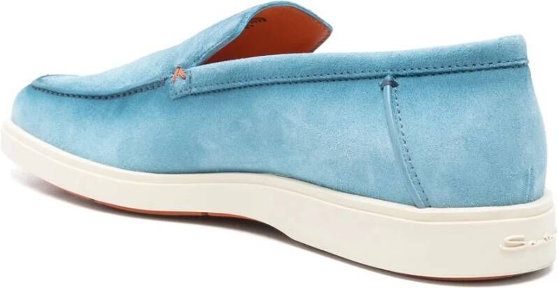 Santoni Leren Suède Loafers met Rubberen Zool Blue Heren