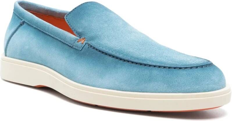 Santoni Leren Suède Loafers met Rubberen Zool Blue Heren