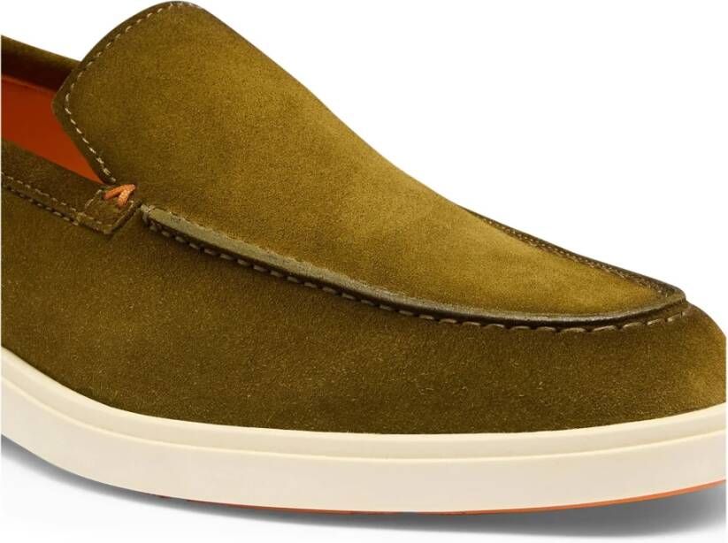 Santoni Leren Suède Loafers met Rubberen Zool Green Heren