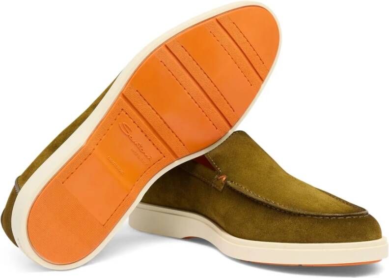 Santoni Leren Suède Loafers met Rubberen Zool Green Heren