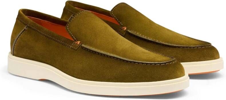 Santoni Leren Suède Loafers met Rubberen Zool Green Heren