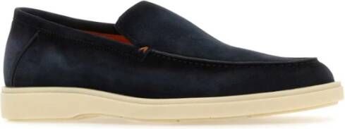 Santoni Marineblauwe suède loafers Blue Heren