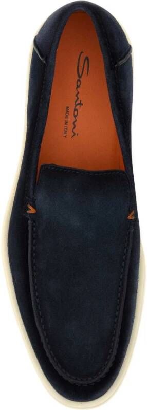 Santoni Marineblauwe suède loafers Blue Heren