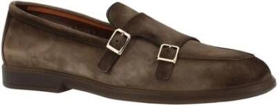 Santoni Metalen Gesp Leren Loafers Blokhak Brown Heren