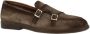 Santoni Metalen Gesp Leren Loafers Blokhak Brown Heren - Thumbnail 2