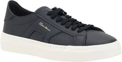 Santoni Monochrome Leren Sneakers met Vetersluiting Black Heren