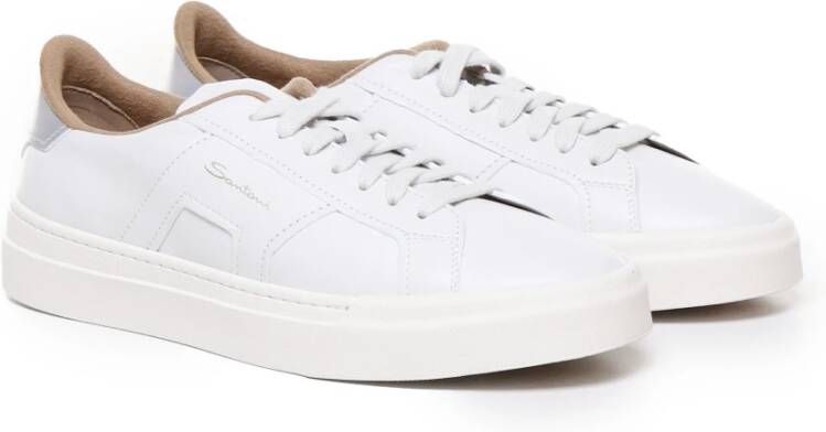 Santoni Roomkleurig Suède Veterschoenen White Heren