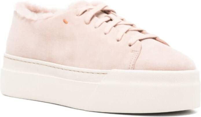 Santoni Shearling gevoerde flatform sneakers in roze Pink Dames