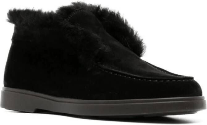 Santoni Shearling Slip-On Loafers Black Dames