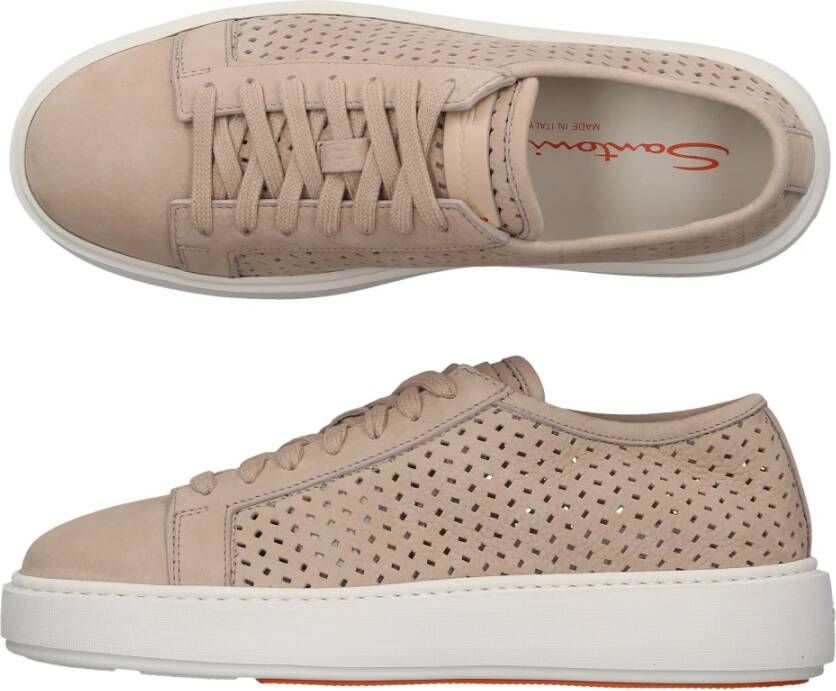 Santoni Lage Top Leren Sneakers Beige Dames