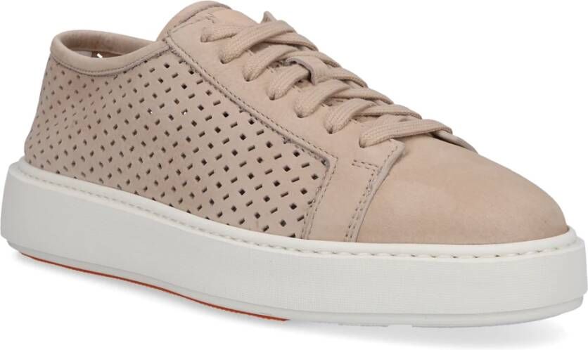 Santoni Lage Top Leren Sneakers Beige Dames