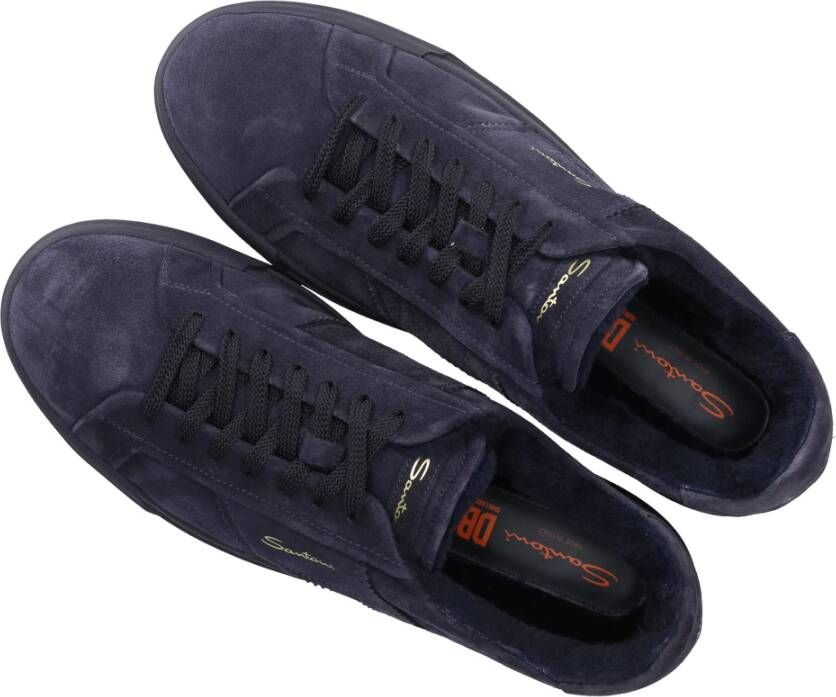 Santoni Lage Sneaker in Veloursleder Blauw Heren