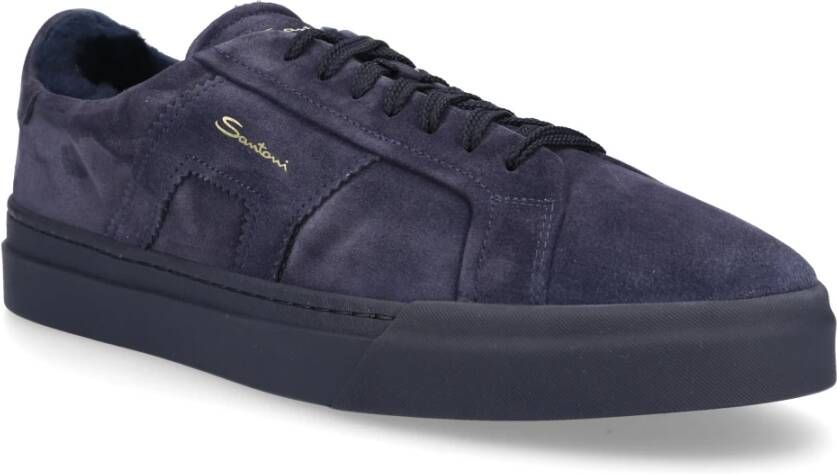 Santoni Lage Sneaker in Veloursleder Blauw Heren