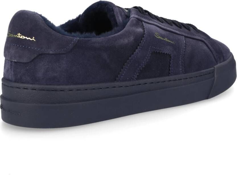 Santoni Lage Sneaker in Veloursleder Blauw Heren