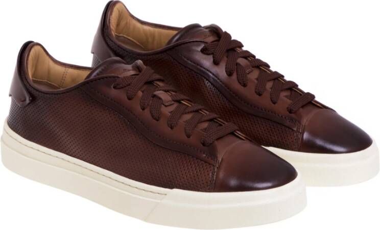 Santoni Sportieve Leren Sneakers Brown Heren