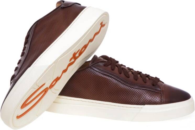 Santoni Sportieve Leren Sneakers Brown Heren