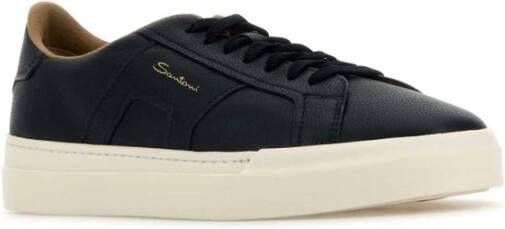 Santoni Stijlvolle Navy Blue Leren Sneakers Blue Heren