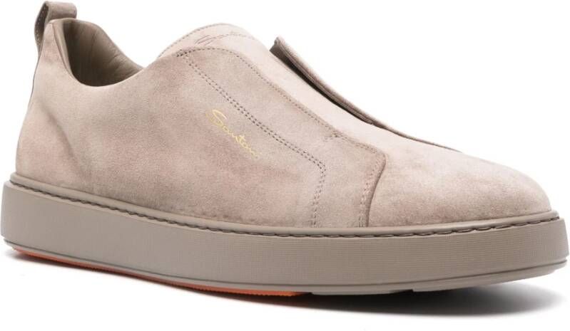 Santoni Suede Laceless Sneakers Beige Heren