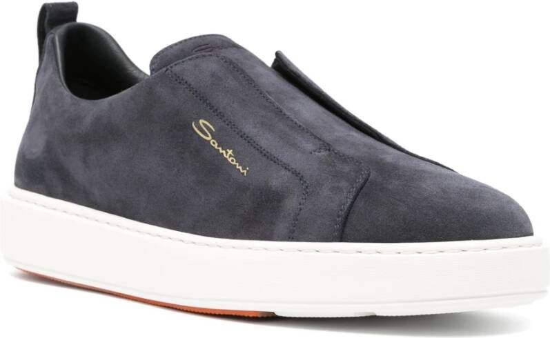 Santoni Suede Laceless Sneakers Blue Heren