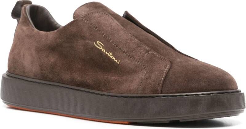 Santoni Suede Laceless Sneakers Brown Heren