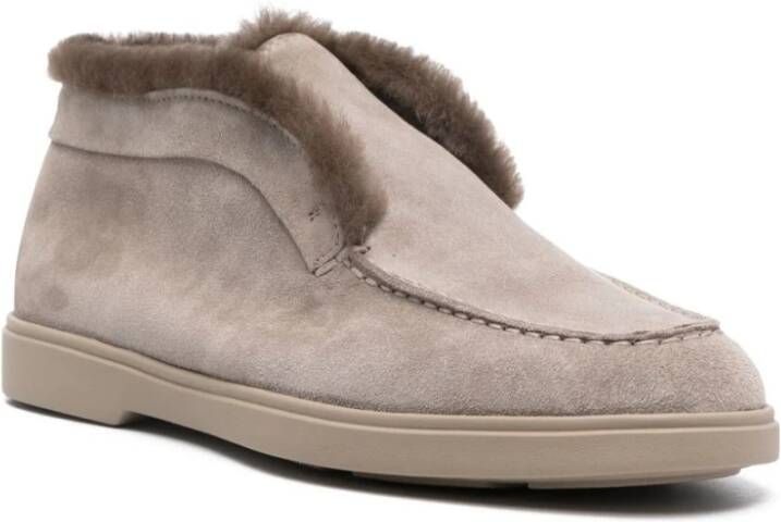 Santoni Suède Leren Loafers Rubberen Zool Beige Dames