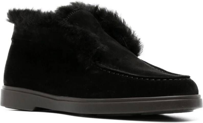 Santoni Suède Leren Loafers Rubberen Zool Black Dames