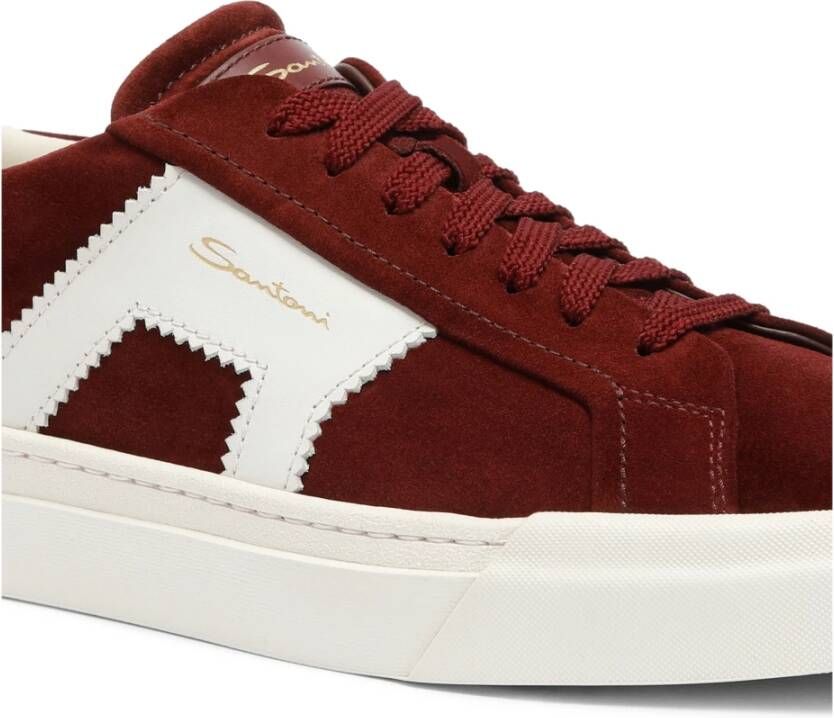 Santoni Suede Leren Sneaker Dubbele Gesp Red Heren