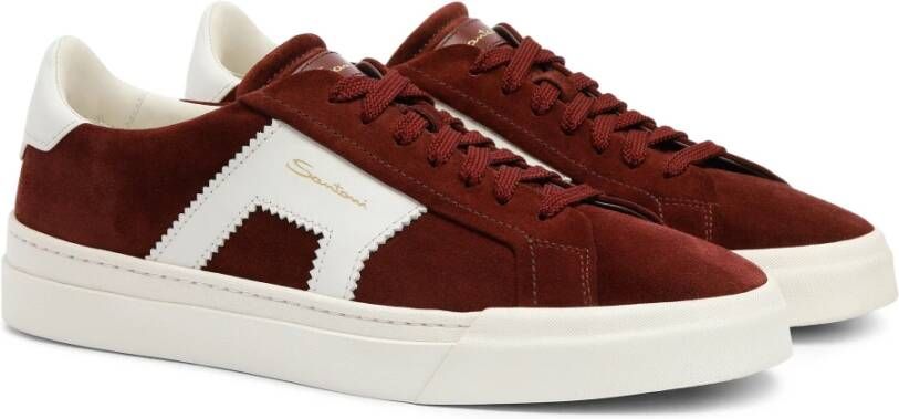 Santoni Suede Leren Sneaker Dubbele Gesp Red Heren