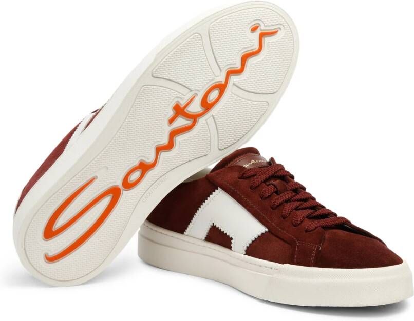 Santoni Suede Leren Sneaker Dubbele Gesp Red Heren