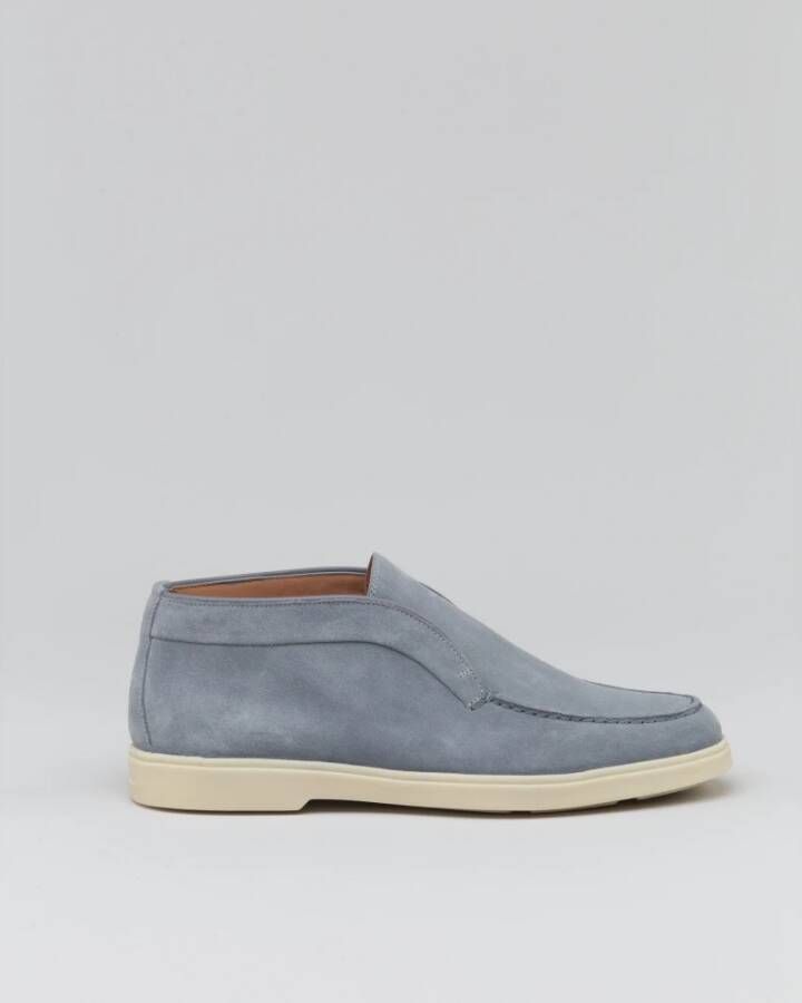 Santoni Suede Slip-On High Moccasin Wit Blue Dames