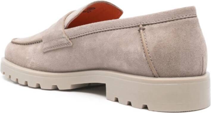 Santoni Taupe Bruin Suède Loafers Amandel Teen Brown Heren