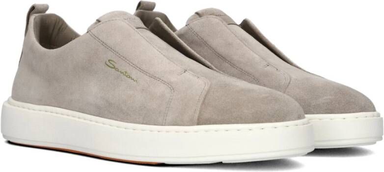 Santoni Taupe Suède Lage Heren Sneakers Beige Heren