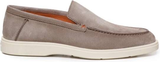 Santoni Taupe Suède Loafers Rubber Zool Beige Heren