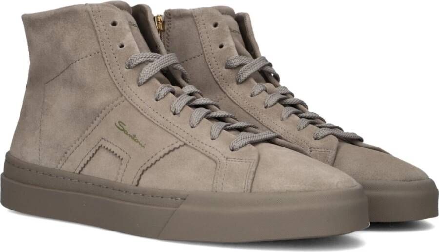 Santoni Taupe Suede Mid Zip Sneakers Beige Heren