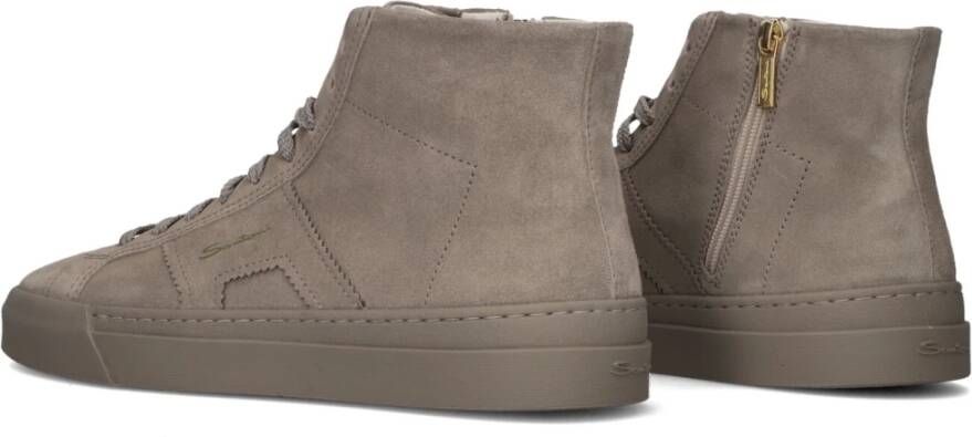 Santoni Taupe Suede Mid Zip Sneakers Beige Heren