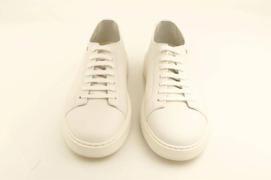 Santoni Witte Graanlederen Lage Sneaker White Heren