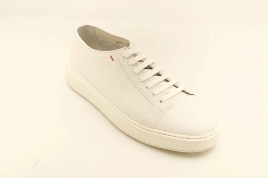 Santoni Witte Graanlederen Lage Sneaker White Heren