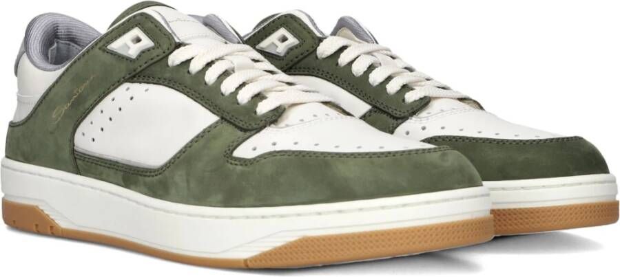 Santoni Witte Groene Leren Sneakers Stijlvol Model Multicolor Heren